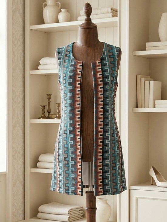 Slinky Brand Tops - Open Front Zig Zag Tunic Vest Size Xsmall
